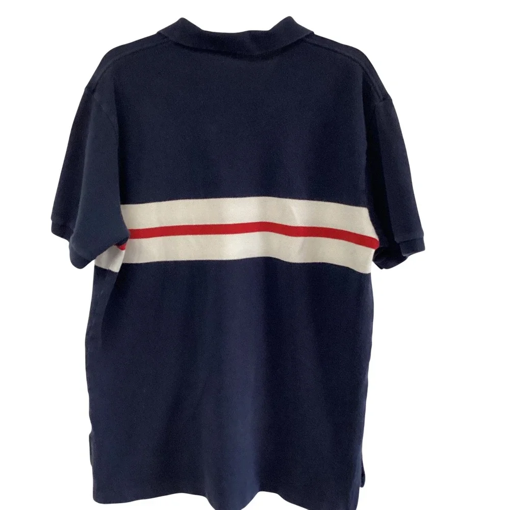 Polo Ralph Lauren Polo Shirt Mens XL Navy Blue Striped Short Sleeve Pique Cotton